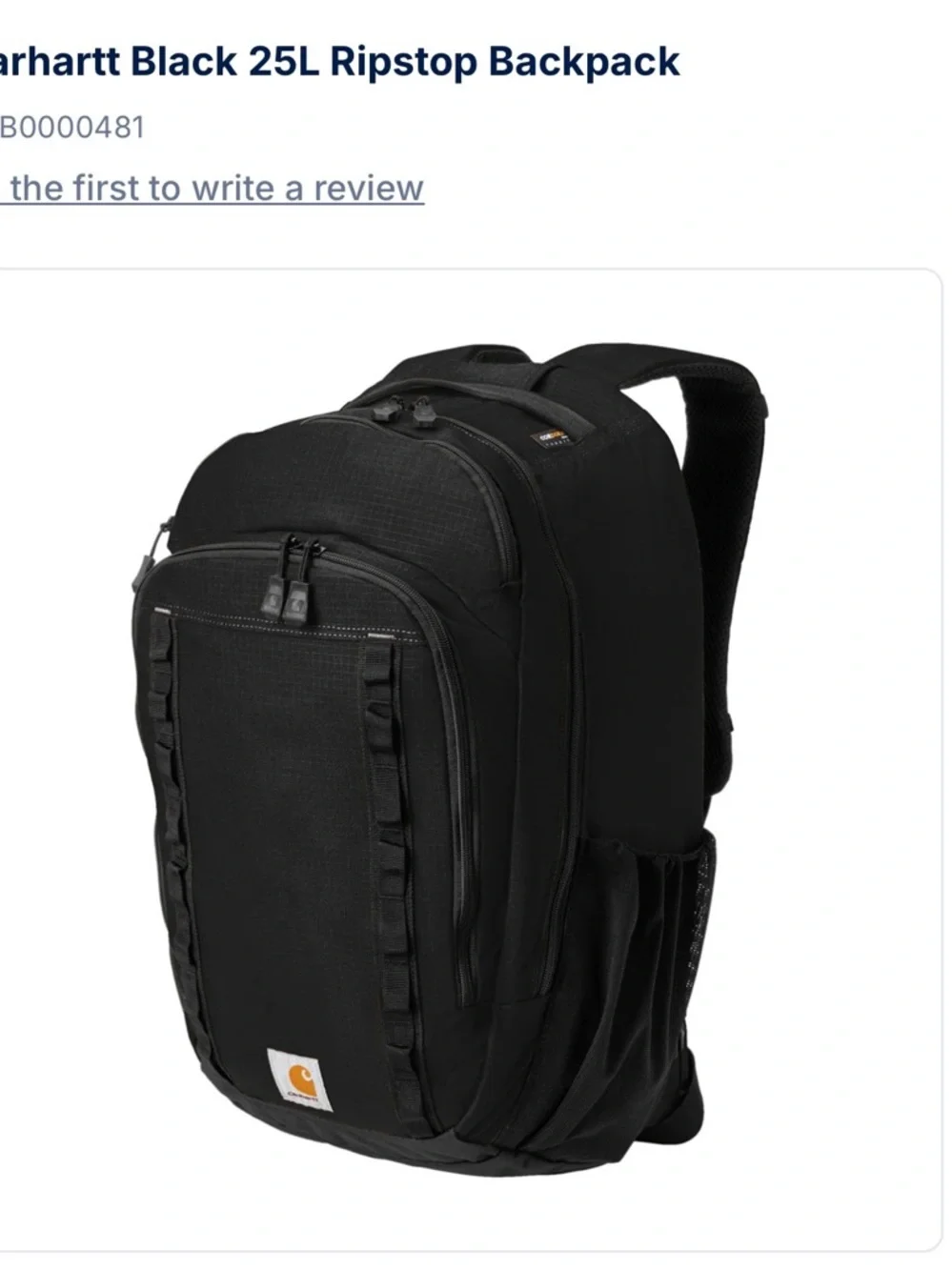 Carhartt Black Canvas Utility Backpack with Logo Patch